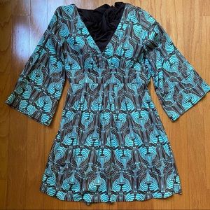 All season teal and brown print cotton dress